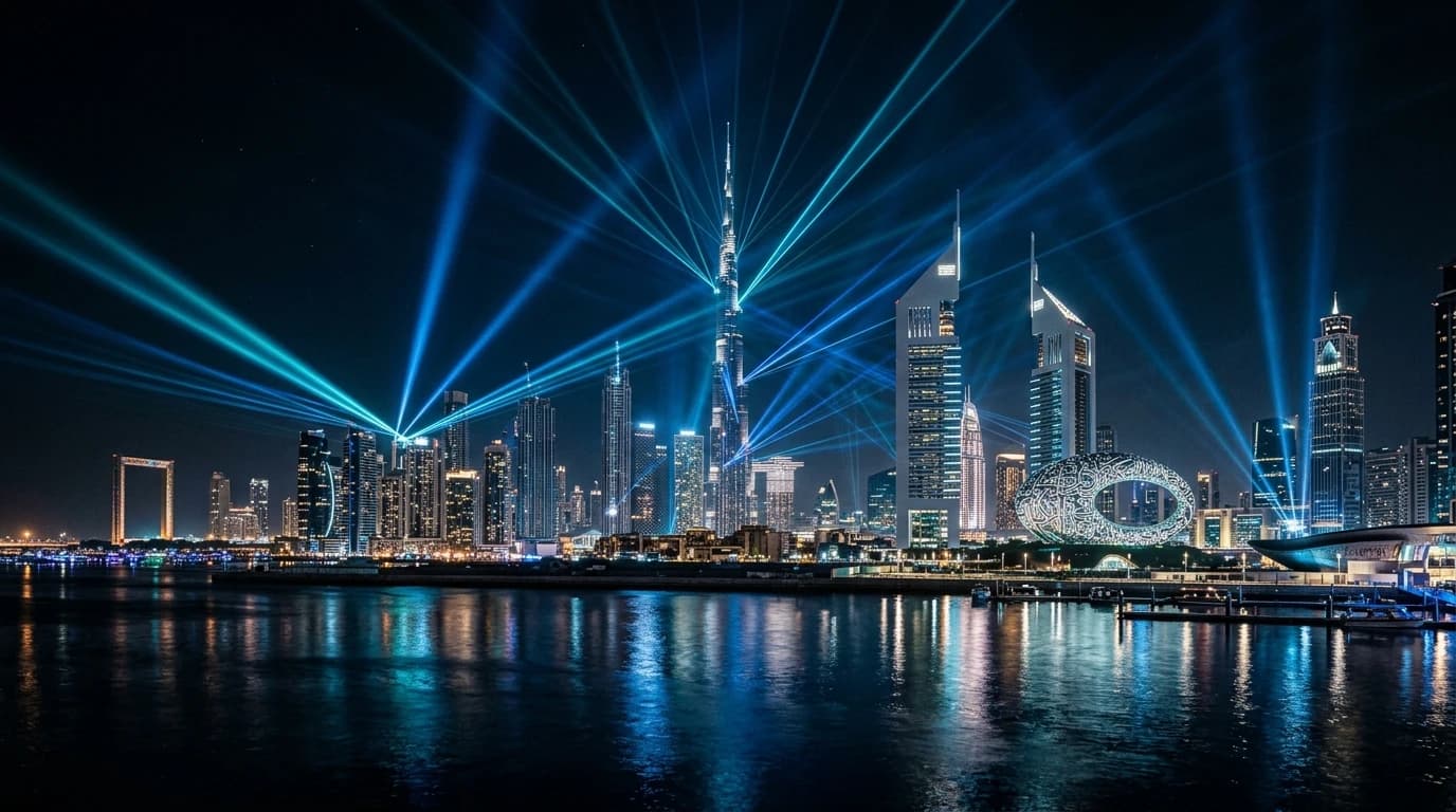 Dubai Skyline with Laser Event Production at Night